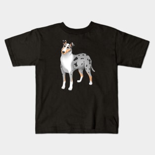 White, Blue Merle & Tan Smooth Collie Dog Kids T-Shirt